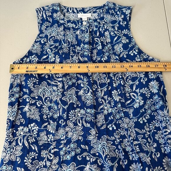 J Jill Love Linen Dress Blue Floral Shift Sleeveless Small - Picture 5 of 9